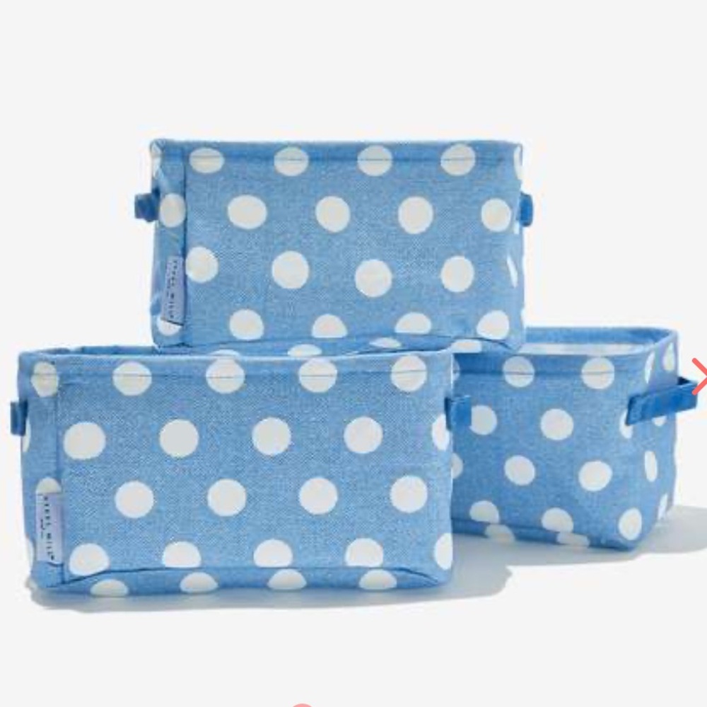 Steel Mill Cloth Storage Bins - Set of 3 - Blue with White Polka Dots
